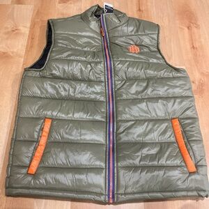 Reason Olive Green Puffer Vest with Orange Accents